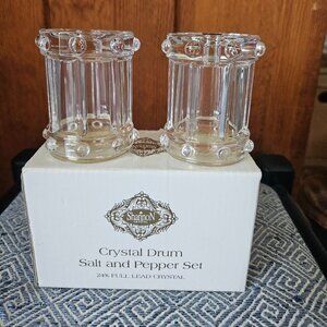 NIB Shannon by Godinger 24% Lead Crystal Drum Salt and Pepper Shakers